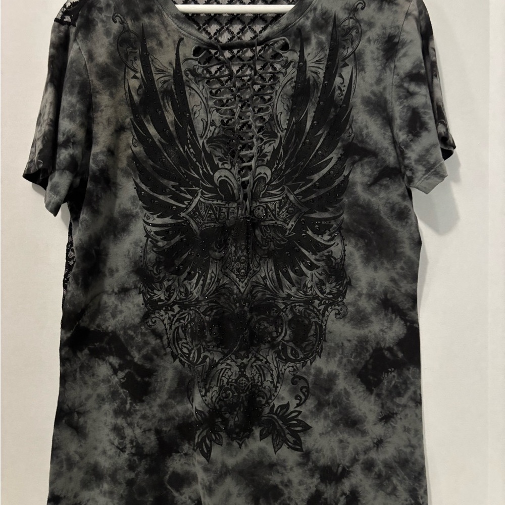 AFFLICTION Black and Gray Graphic T-Shirt